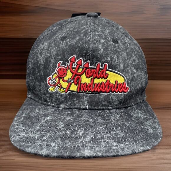 World Industries Willy Flameboy Skateboard Snapback Hat Cap Black Acid Wash Rare - Picture 1 of 10